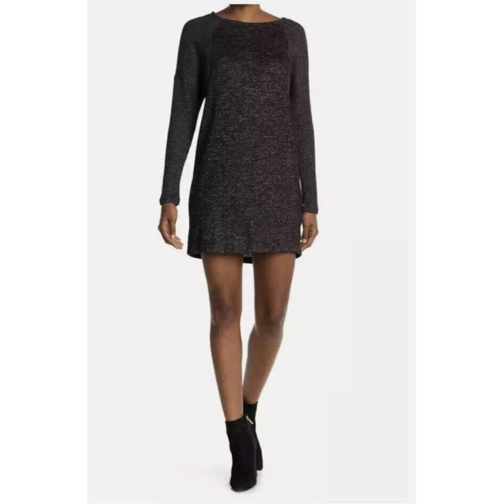 Bobeau Womens Sweater Dress Black‎ Heathered Stretch Crew Neck Long Sleeve M New